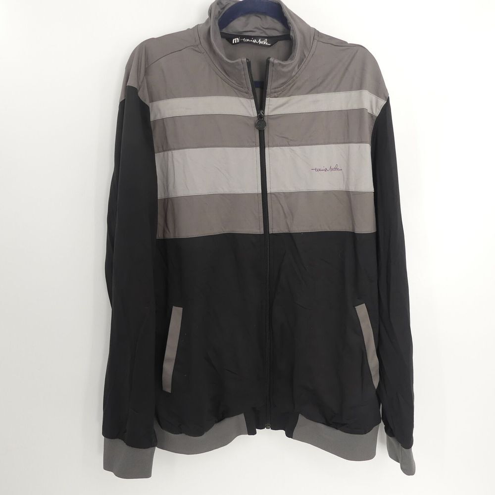 Travis Mathew Performance Full Zip Golf‎ Jacket Gray Stripe Men's XL
